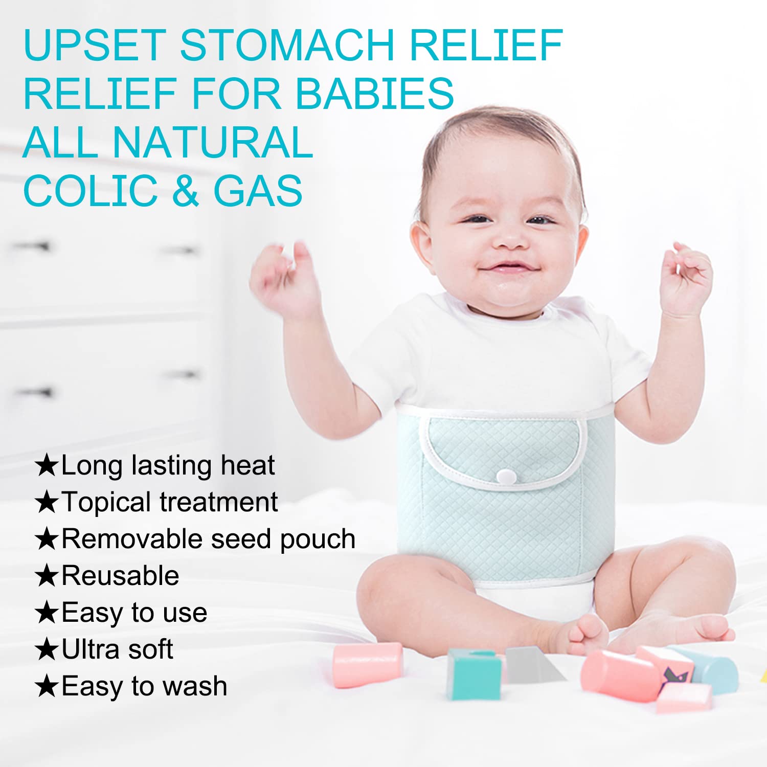 Baby Colic, Gas and Upset Stomach Relief,Heated Tummy Wrap,Infant Swaddling Belly Belt with Soothing Warmth,Newborns Bellyband,Relieve intestinal colic, Soothe Colic Discomfort,Hot water bottles(Blue) - Image 2